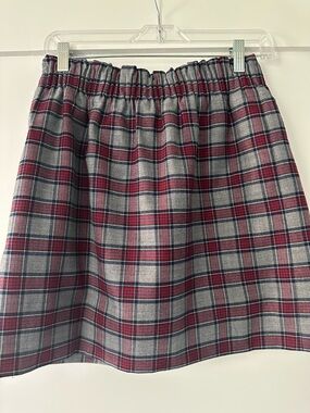 J. Crew Plaid Elastic-Waist Mini Skirt in Gray and Burgundy